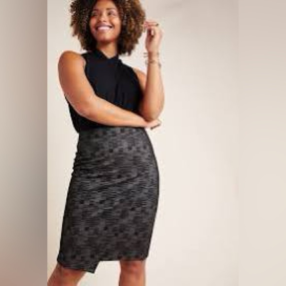 Anthropologie Maeve Bobbie Pencil Skirt Abstract Print Black Grey Size Medium